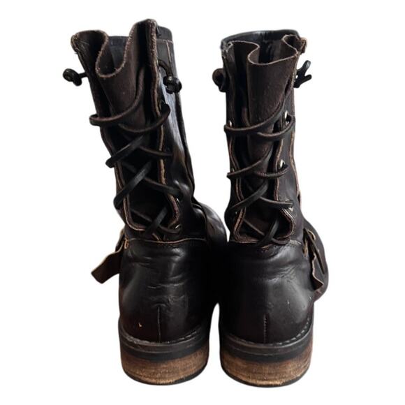 Vintage Buffalo Leather Moto Buckle Boots Women’s Size 38 Brown Y2K Biker Style - Picture 5 of 7